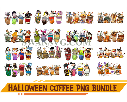 Halloween Coffee Png Bundle, Harry Fall Coffee PNG, Villains Latte