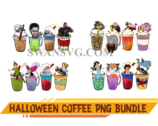 Halloween Coffee Png Bundle, Harry Fall Coffee PNG, Villains Latte