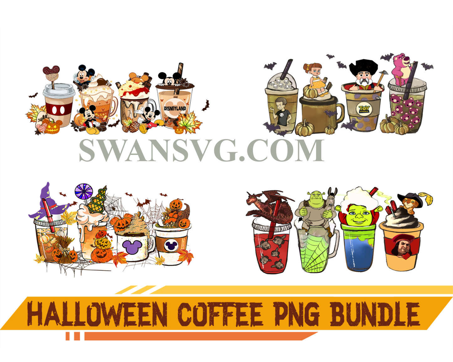 Halloween Coffee Png Bundle, Horror Movie Png, Coffee Sublimation