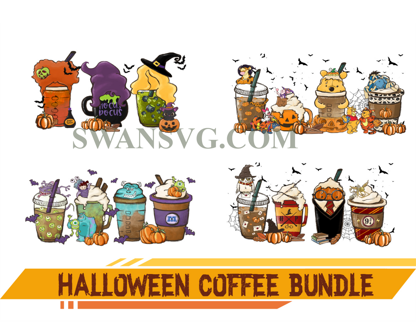 Halloween Coffee Png Bundle, Horror Characters, Hocus Pocus Png