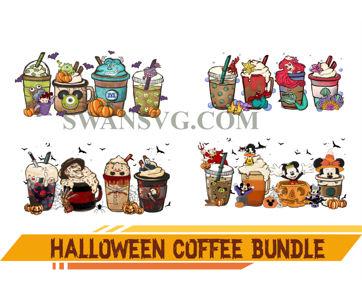 Halloween Coffee Png Bundle, Halloween Boo Coffee, Horror Png, Disney