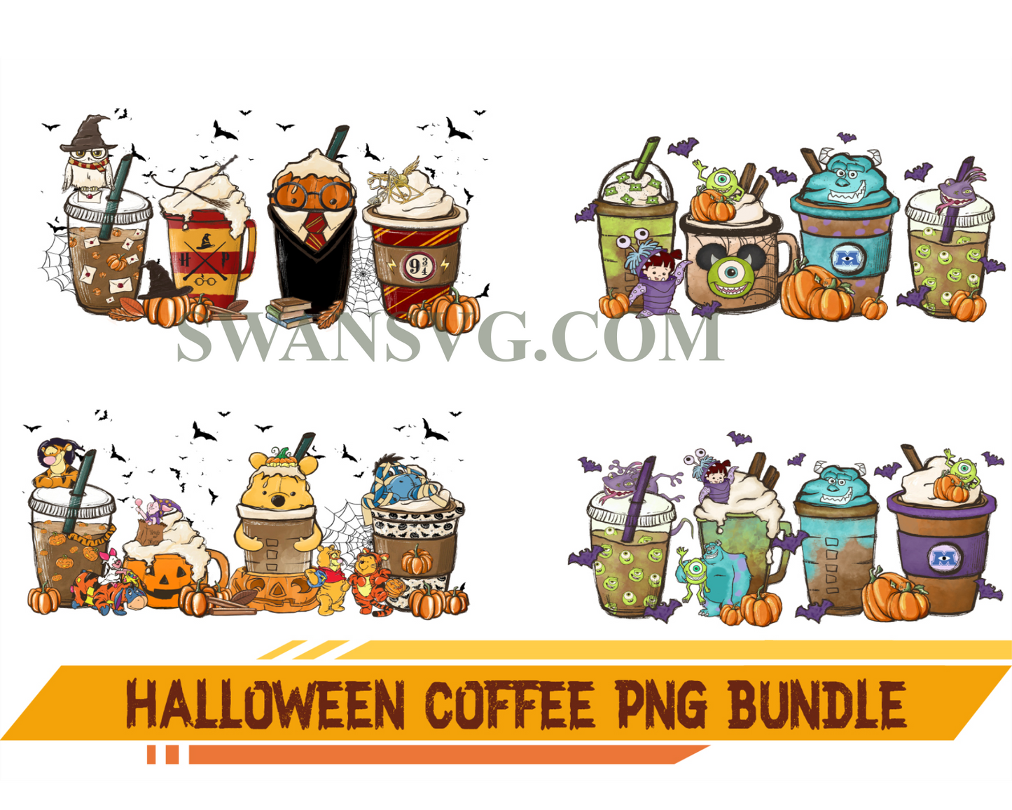 Halloween Coffee Png Bundle, Horror Movie Inspired Coffee, Halloween