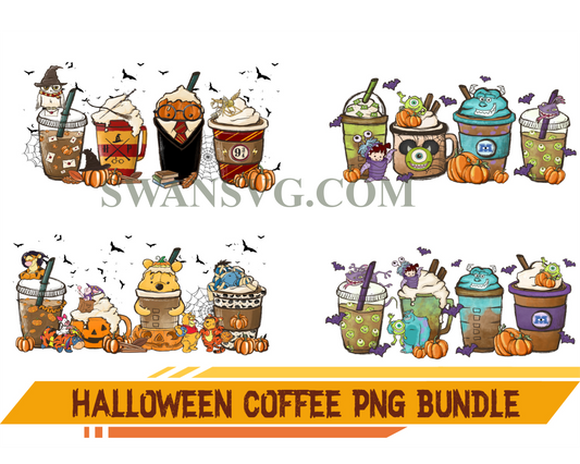 Halloween Coffee Png Bundle, Horror Movie Inspired Coffee, Halloween