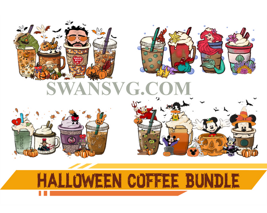 Halloween Coffee Png Bundle, Witch Coffee Png, Disney Coffee, Cartoon