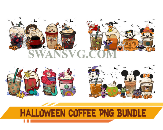 Halloween Coffee Png Bundle, Halloween Boo Coffee Png, Horror Movie