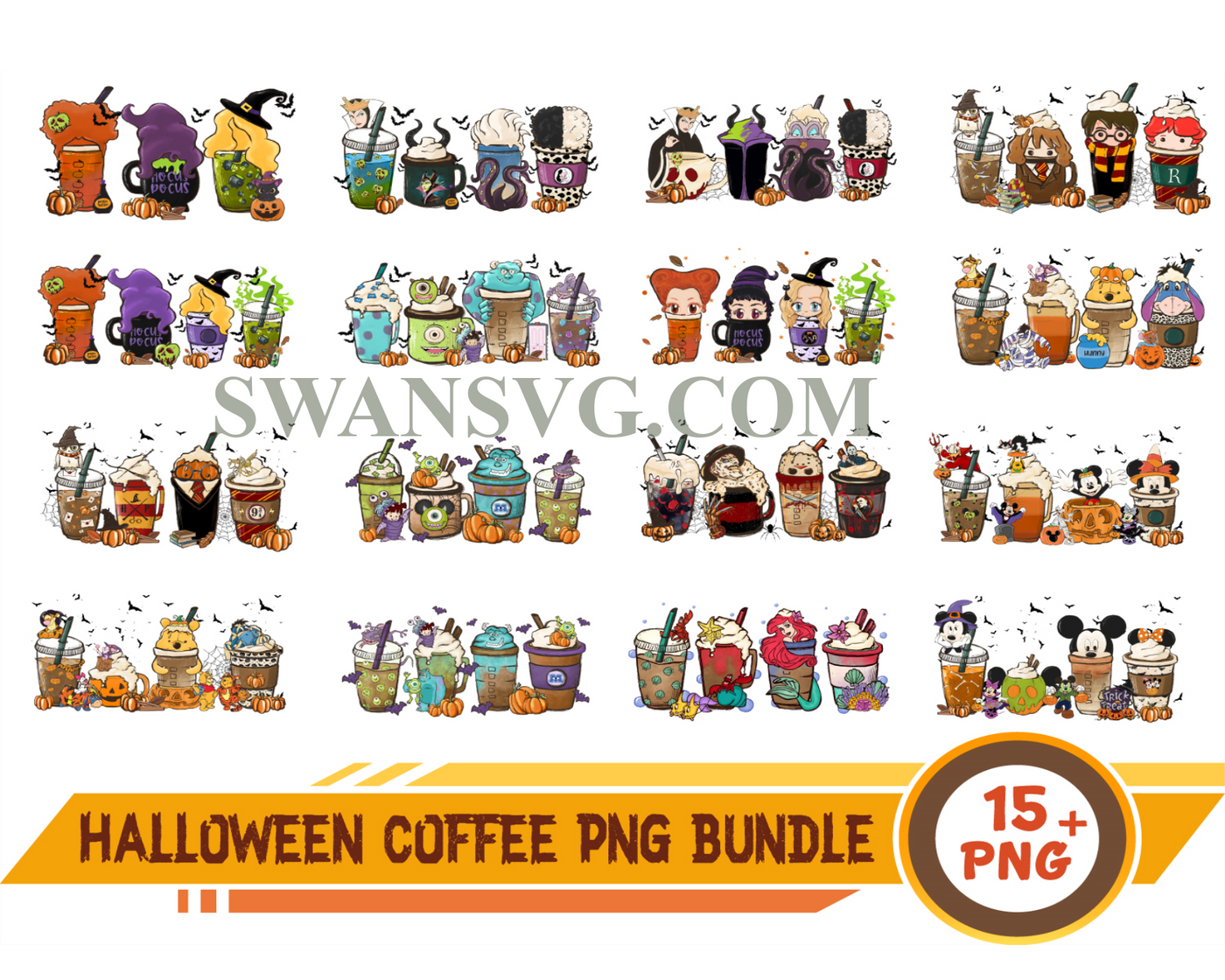 Halloween Coffee Png Bundle, Horror Movie Inspired Coffee, Coffee Subl