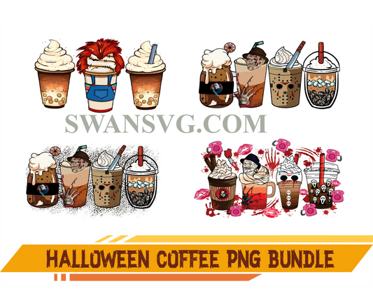 Halloween Coffee Png Bundle, Villains Latte, Fall latte png, Witch