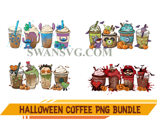 Halloween Coffee Png Bundle, Witch Coffee Png, Horror Characters