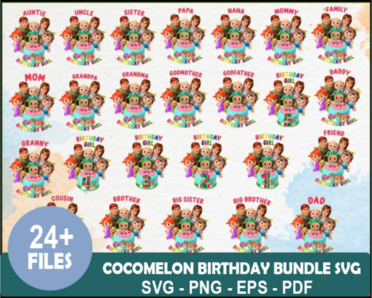 Cocomelon Birthday Girl Family PNG Bundle, Cocomelon Png