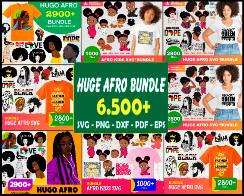 6500 Huge Afro Kids Bundle Svg, Melanin Svg, Africa Girl Svg