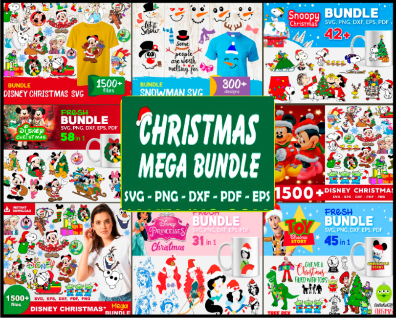 Disney Christmas Bundle Svg, Mickey Christmas Svg, Snoopy Christmas