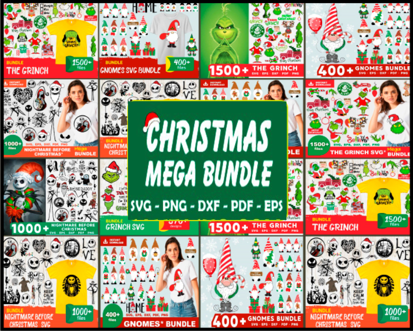 Mega Christmas Bundle SVG, Grinch Svg, Christmas Gnome Svg