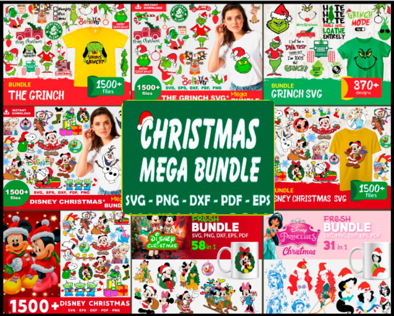 Christmas Mega Bundle Svg, Grinch Svg, Disney Christmas Svg