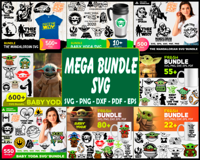 Yoda Mega Bundle Svg, Star War Svg, Baby Yoda Svg, The Mandalorian Svg