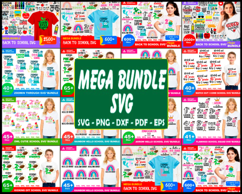 Back To School Mega Bundle, Rainbow Svg, Flamingo School Svg