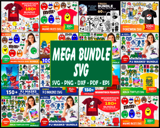 Mega Cartoon Bundle Svg, M MS Face Svg, Ninja Svg, Pj Masks Svg