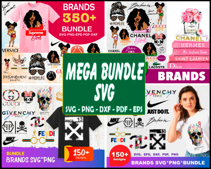 Fashion Mega Bundle Svg, Fashion Girl Svg, Brand Logo Svg