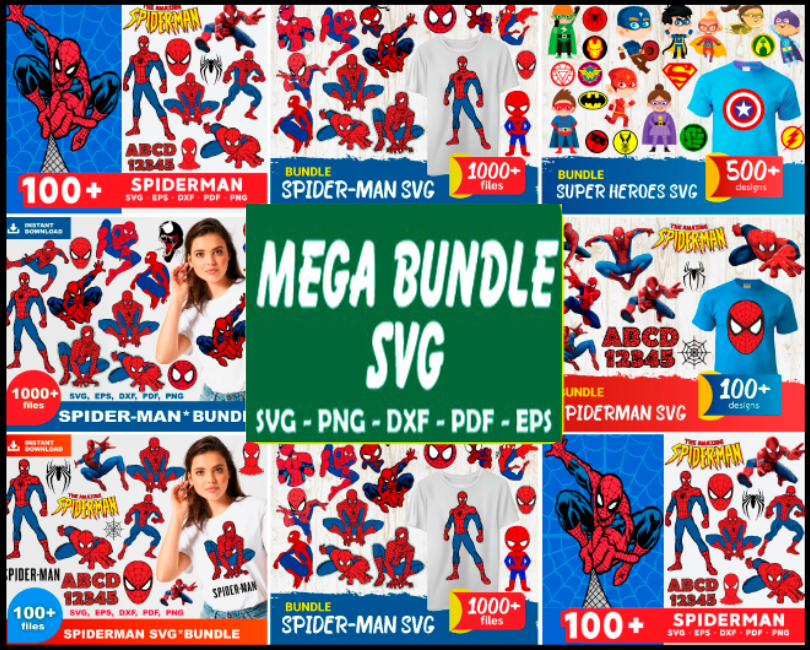 Spiderman Mega Bundle Svg, Marvel Spiderman Svg, Spiderman Svg