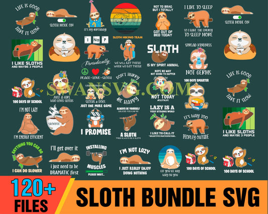 120 Sloth Bundle SVG, Animal Svg, Sloth Svg, Sloth Quote, Cute Sloth