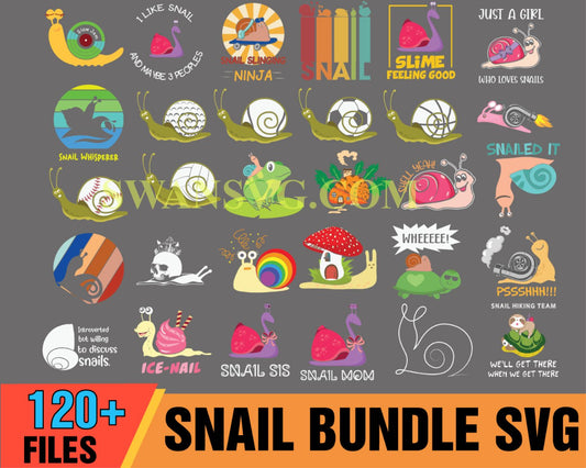 120 Snail Bundle SVG, Animal Svg, Snail Svg, Nail Svg, Snail Mom Svg