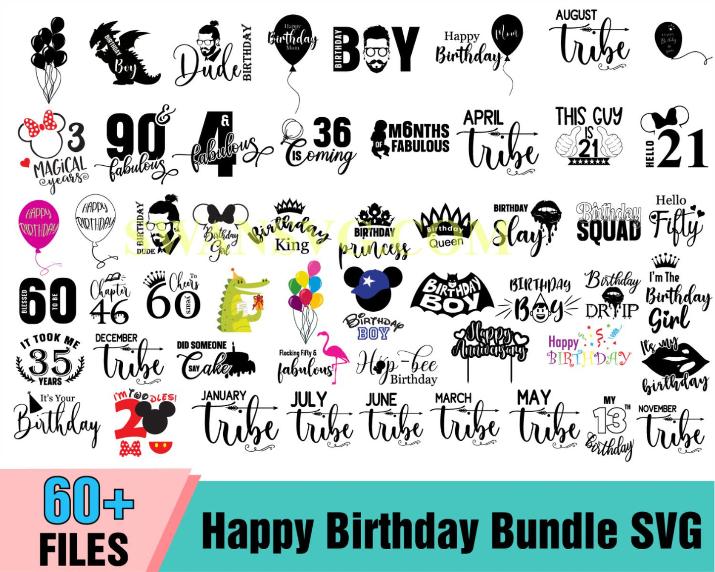 60 Happy Birthday Bundle SVG, Disney Birthday Svg, Birthday Quotes Svg