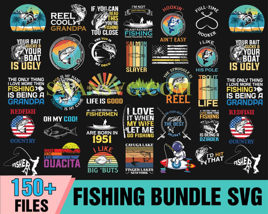 150 Fishing Bundle SVG, Fishing Quotes Svg, Fish Svg, Fishing Hook