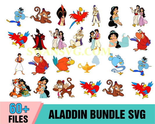 60 Aladdin Bundle SVG, Aladdin SVG, Disney Svg, Princess Jasmine Svg