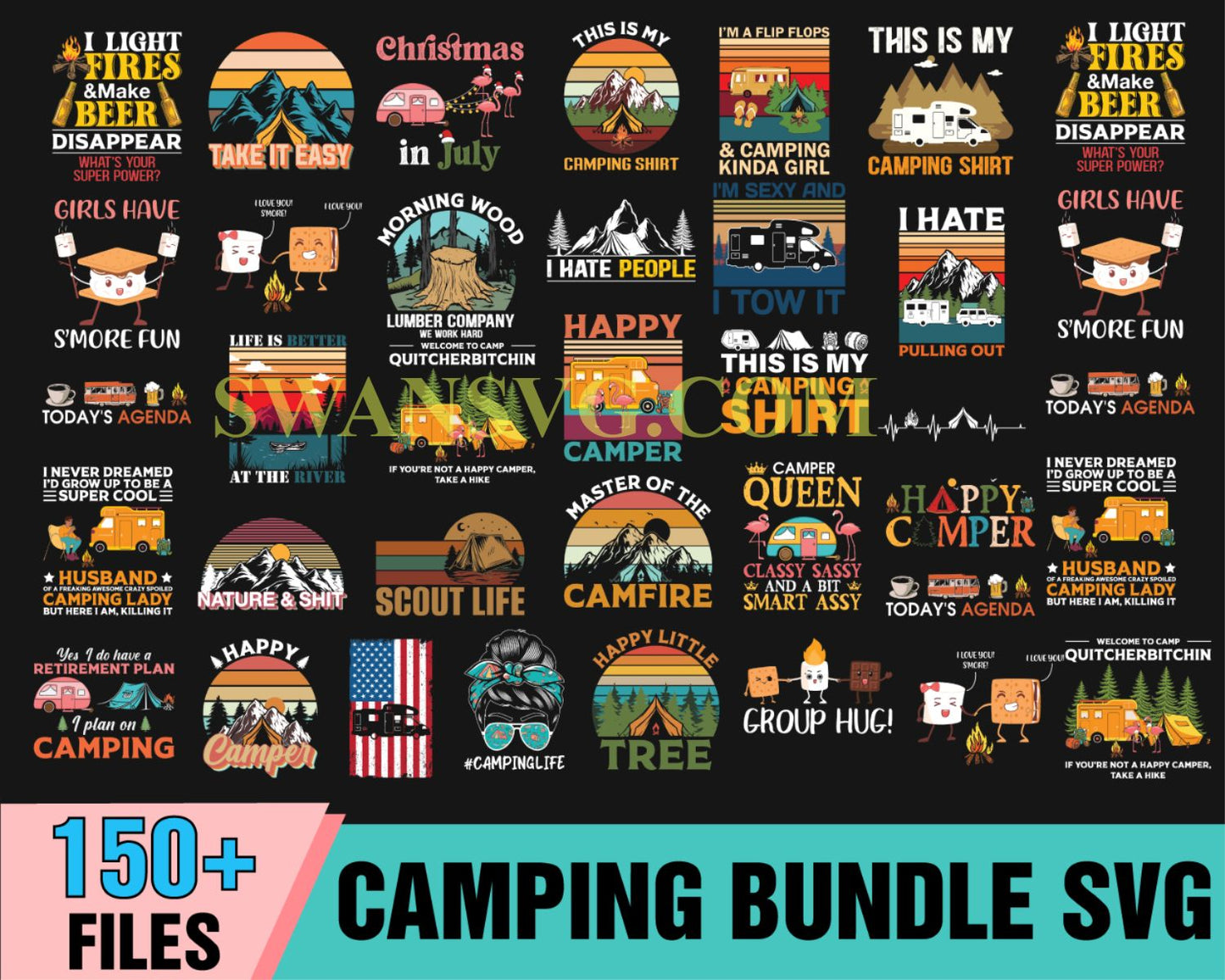 150 Camping Bundle SVG, Camp Life Svg, Campfire Svg, Vacation Svg