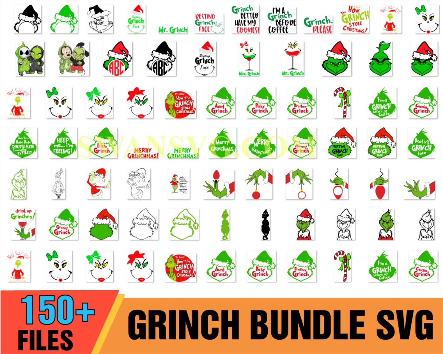 150 Grinch Christmas Bundle SVG, Grinch Face Svg, Santa Grinch SVG