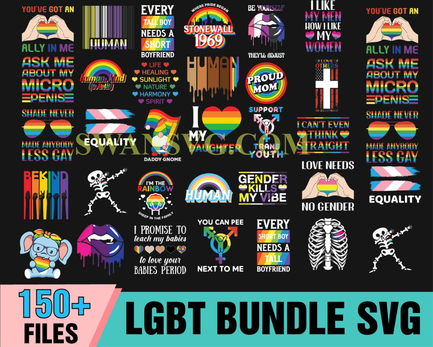 150 LGBT Bundle SVG, Love Is Love, Free Mom Hugs, Bear Lgbt Svg