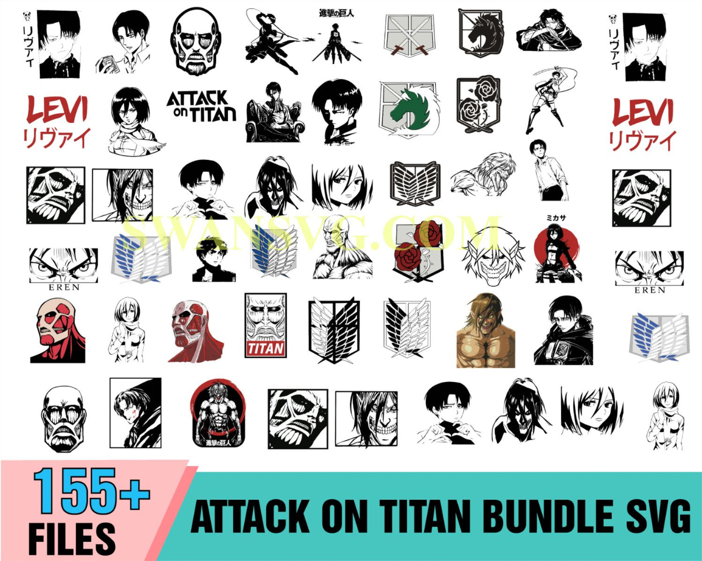 155 Attack On Titan Bundle SVG ,Levi Svg, Eren Svg, AOT Svg