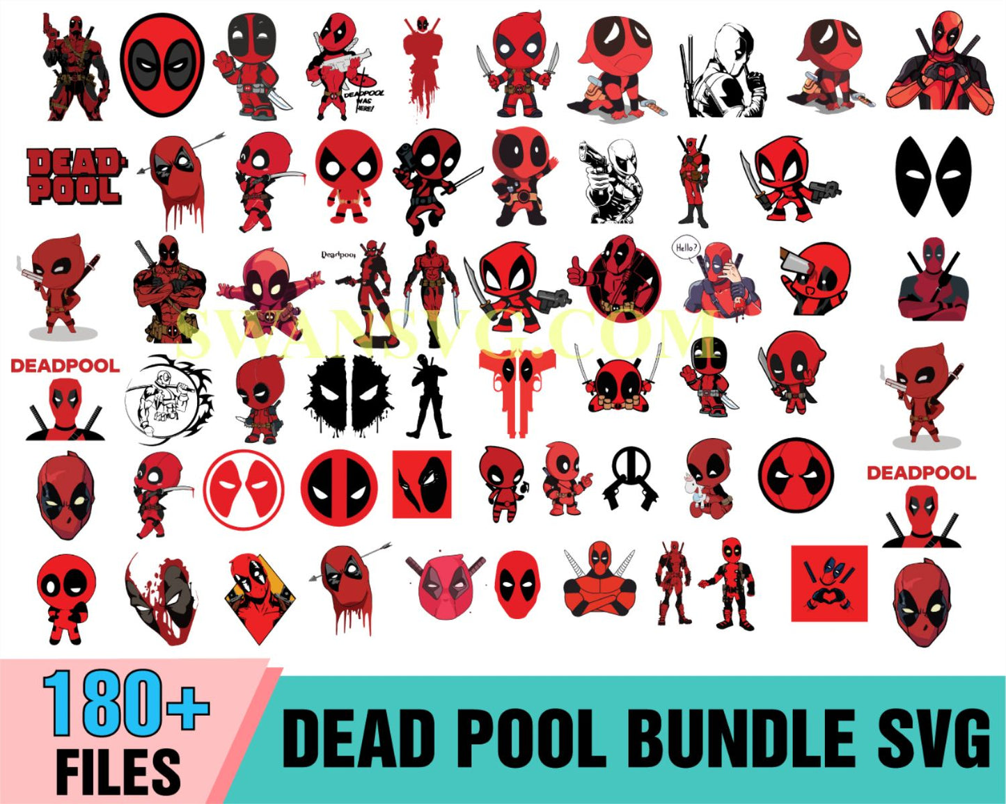 180 Dead Pool Bundle SVG, Superhero Svg, Marvel svg, Spider Man Svg