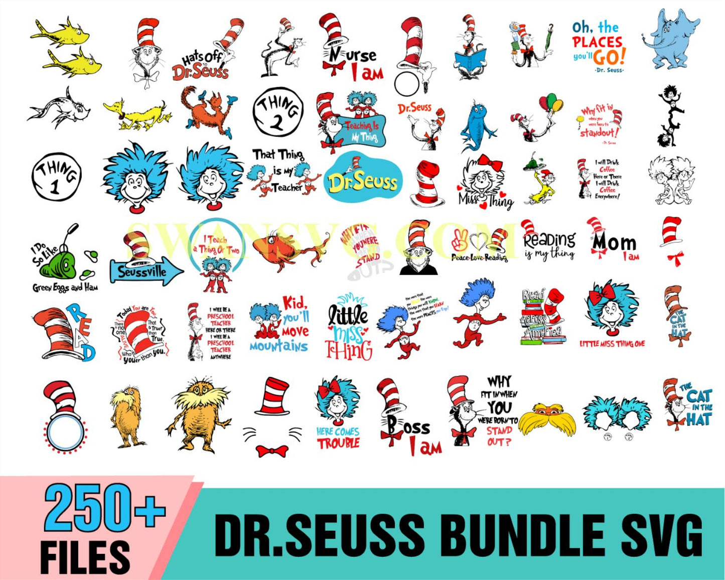 250 Dr Seuss Bundle SVG, Cat In The Hat SVG, Dr Seuss Hat SVG