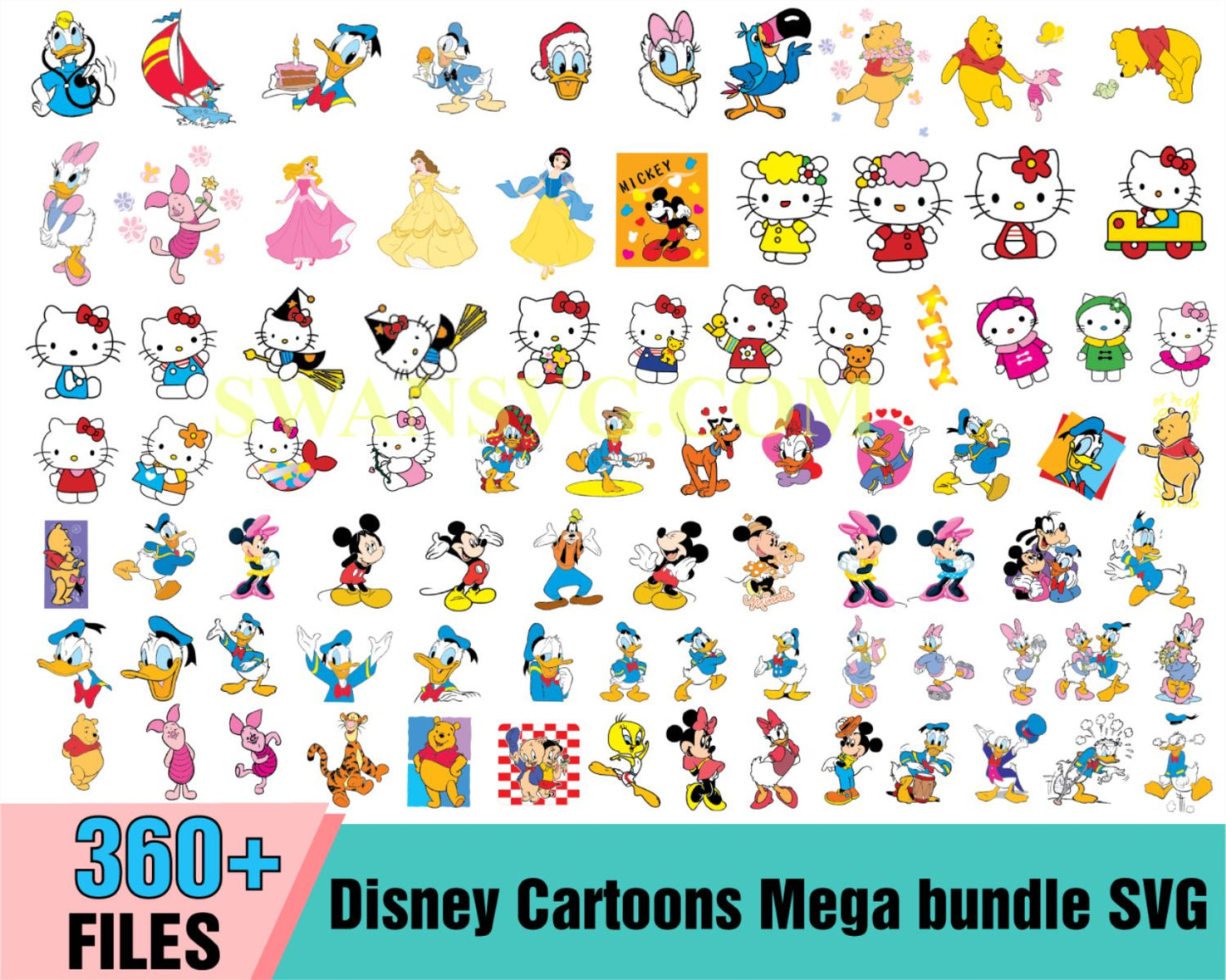 360 Disney Cartoons Mega Bundle SVG, Kitty-Svg, Winnie Poor