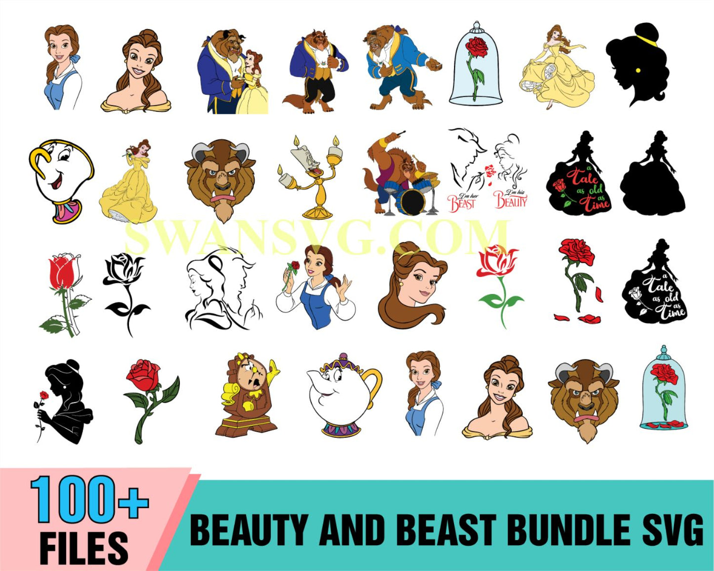 100 Beauty And Beast Bundle SVG, Disney Svg, Belle Svg, Disney