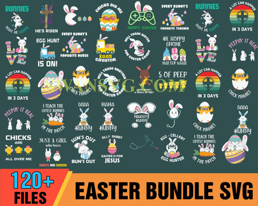 120 Easter Bundle SVG, Easter Day Svg, Happy Easter, Rabbit Svg