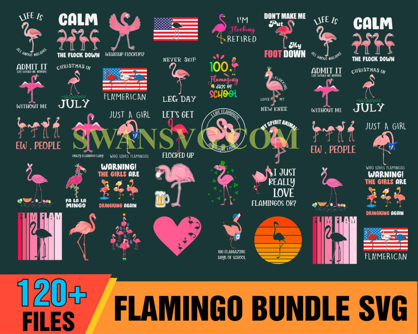 120 Flamingo Bundle SVG, Animal Svg, Flamingo Bundle, Flamingo Svg