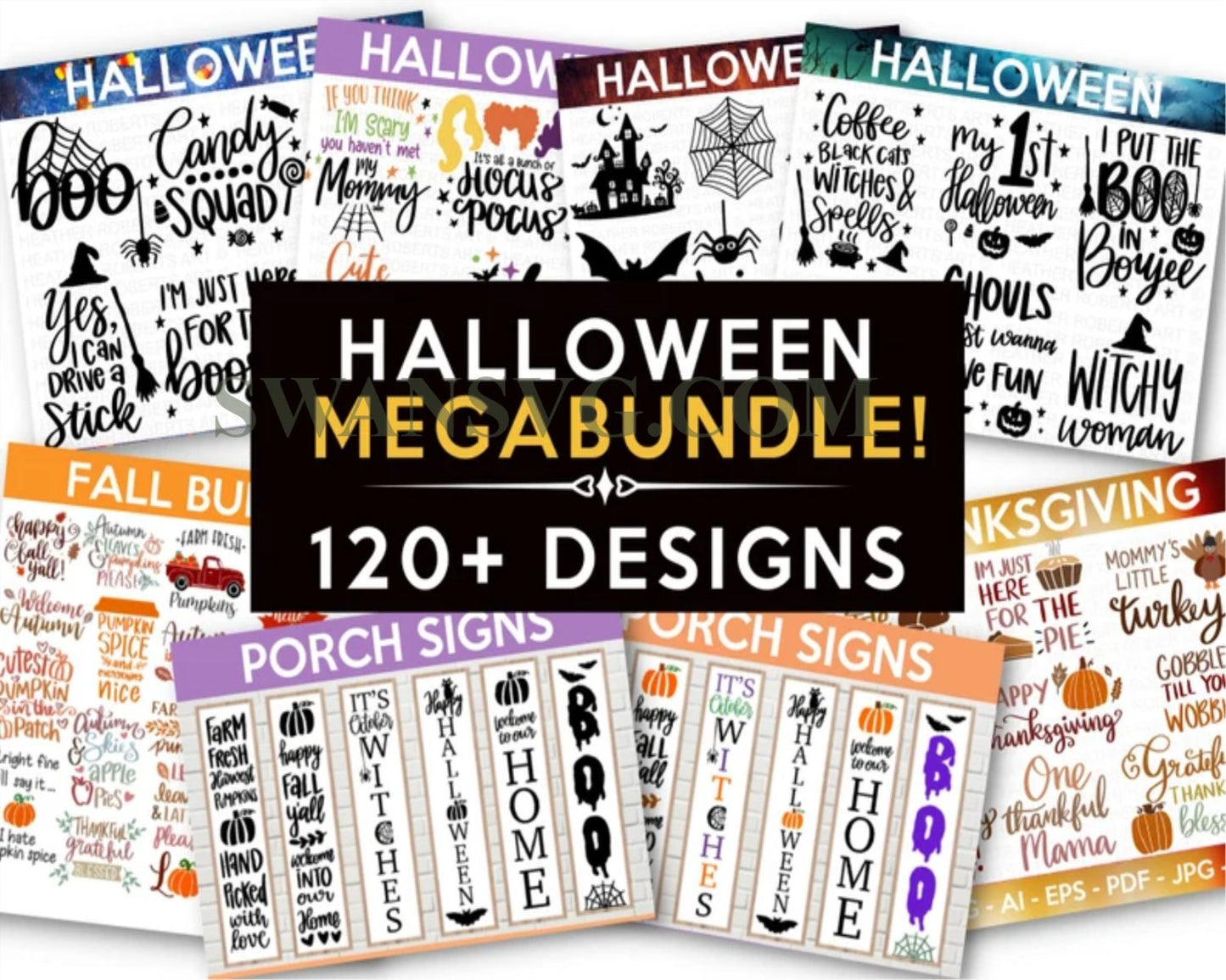 120 Mega Halloween Bundle, Heather Roberts Art Bundle, Fall svg