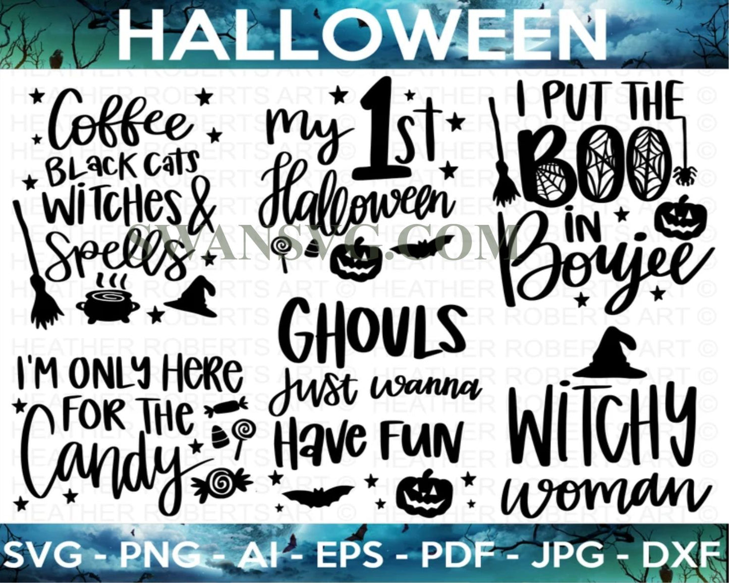 120 Mega Halloween Bundle, Heather Roberts Art Bundle, Fall svg