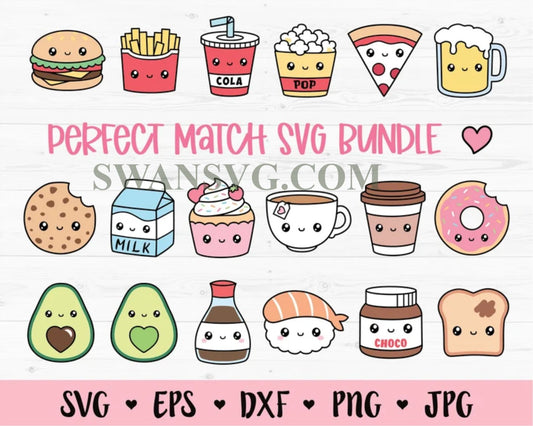 Kawaii food SVG Bundle, Friendship Svg, Best Friend Svg, Love