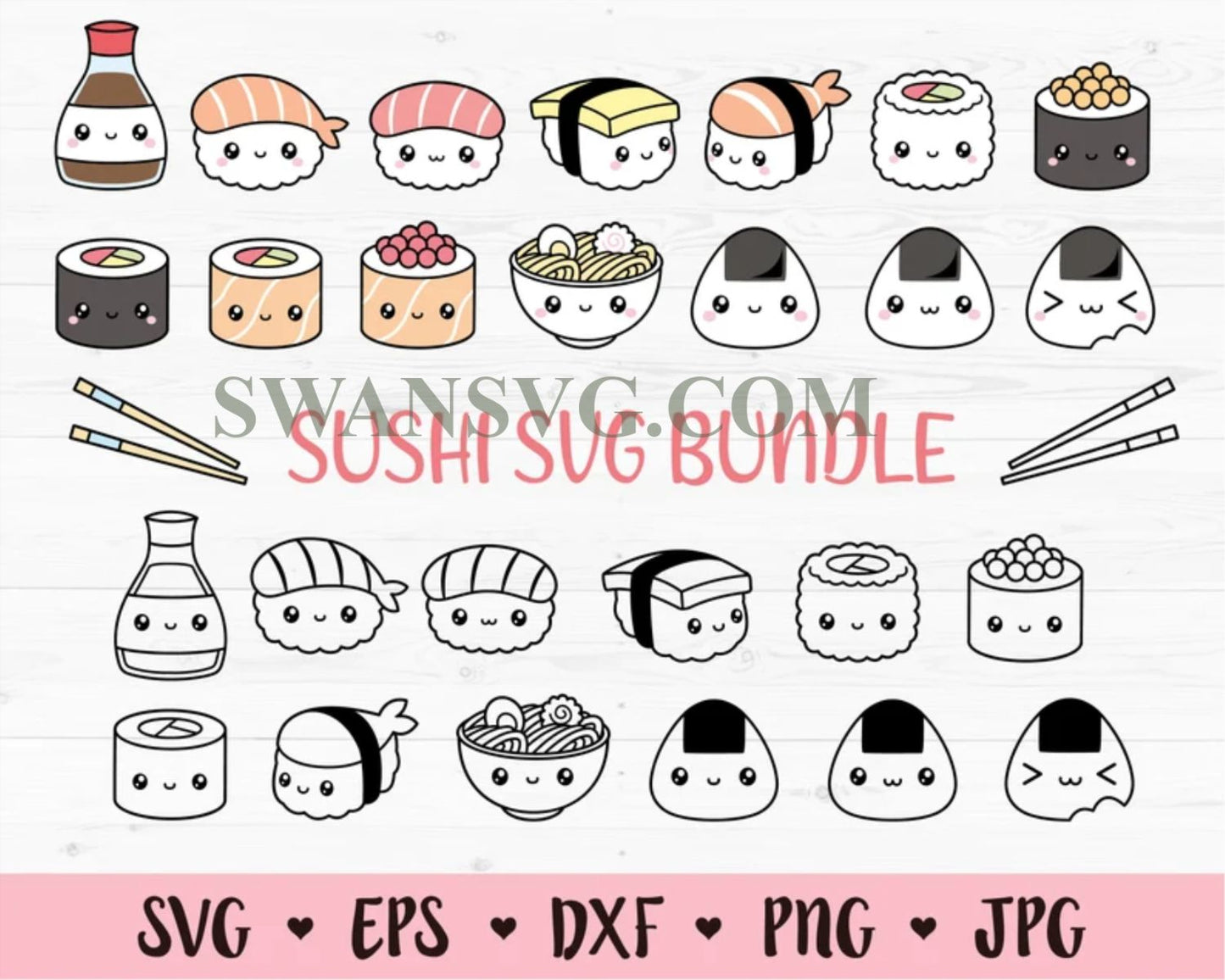 Kawaii Sushi SVG Bundle, Japanese Food Svg,Cute Nigiri Svg, Soy Svg