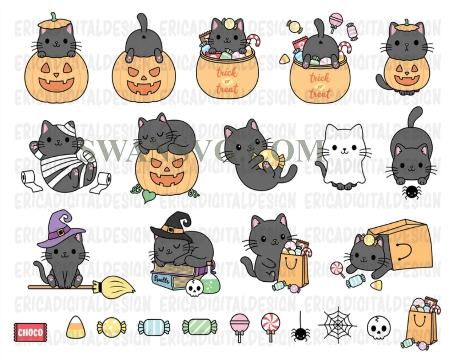 Halloween Cat Bundle SVG, Cute HalloweenSvg, Black Cats Svg, Kawaii