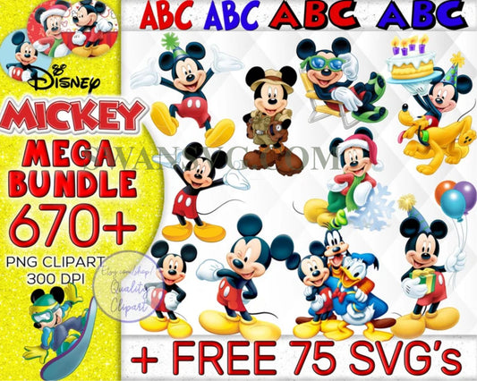 670 Mega Bundle Mickey Mouse Png, Mickey Mouse SVG, Disney Friends