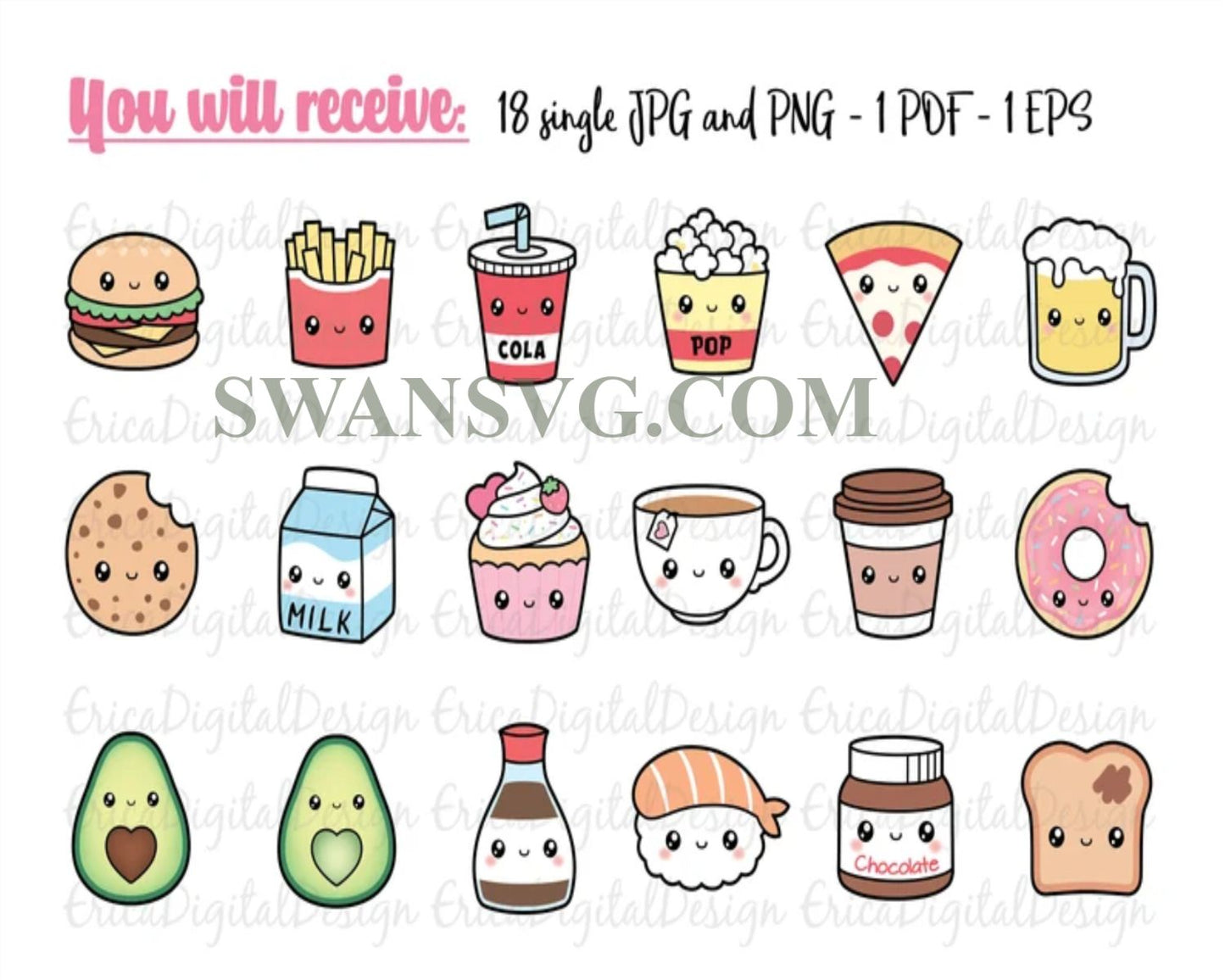 Perfect Match Kawaii Bundle SVG, Cute Food Svg, Friendship Svg