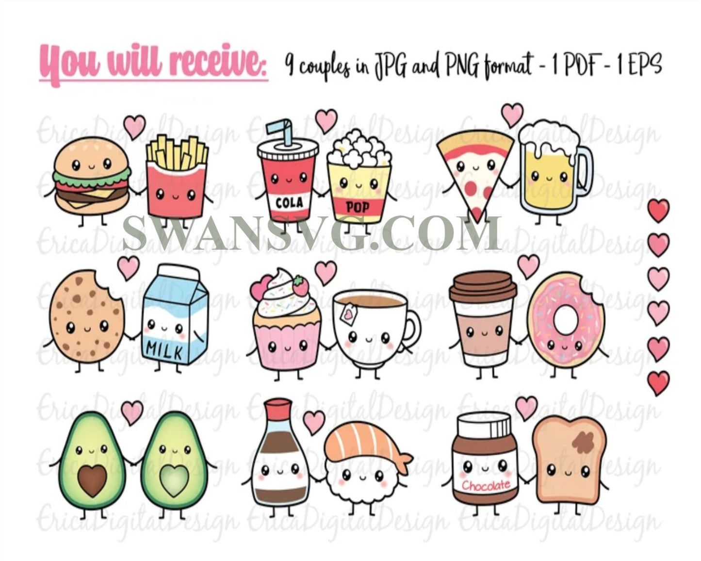 Perfect Match Kawaii Bundle SVG, Cute Food Svg, Friendship Svg