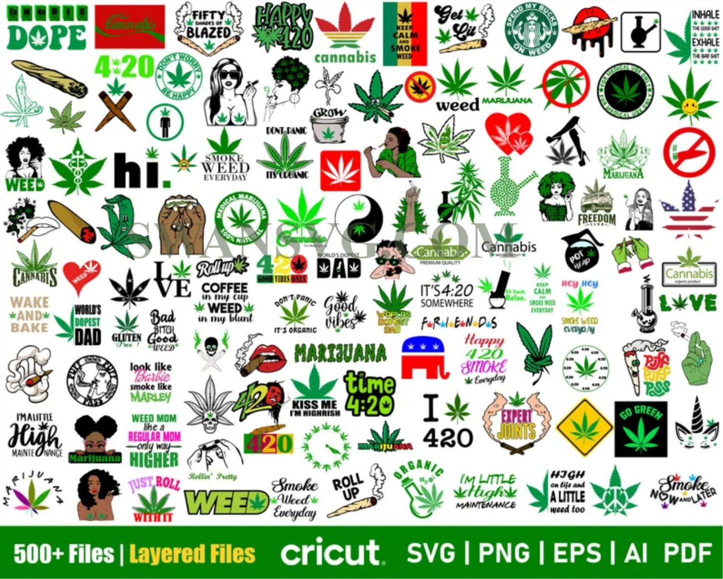 500 Weeds Mega Bundle Svg, Marijuana Svg, Pot leaf SVG, Cannabis Svg