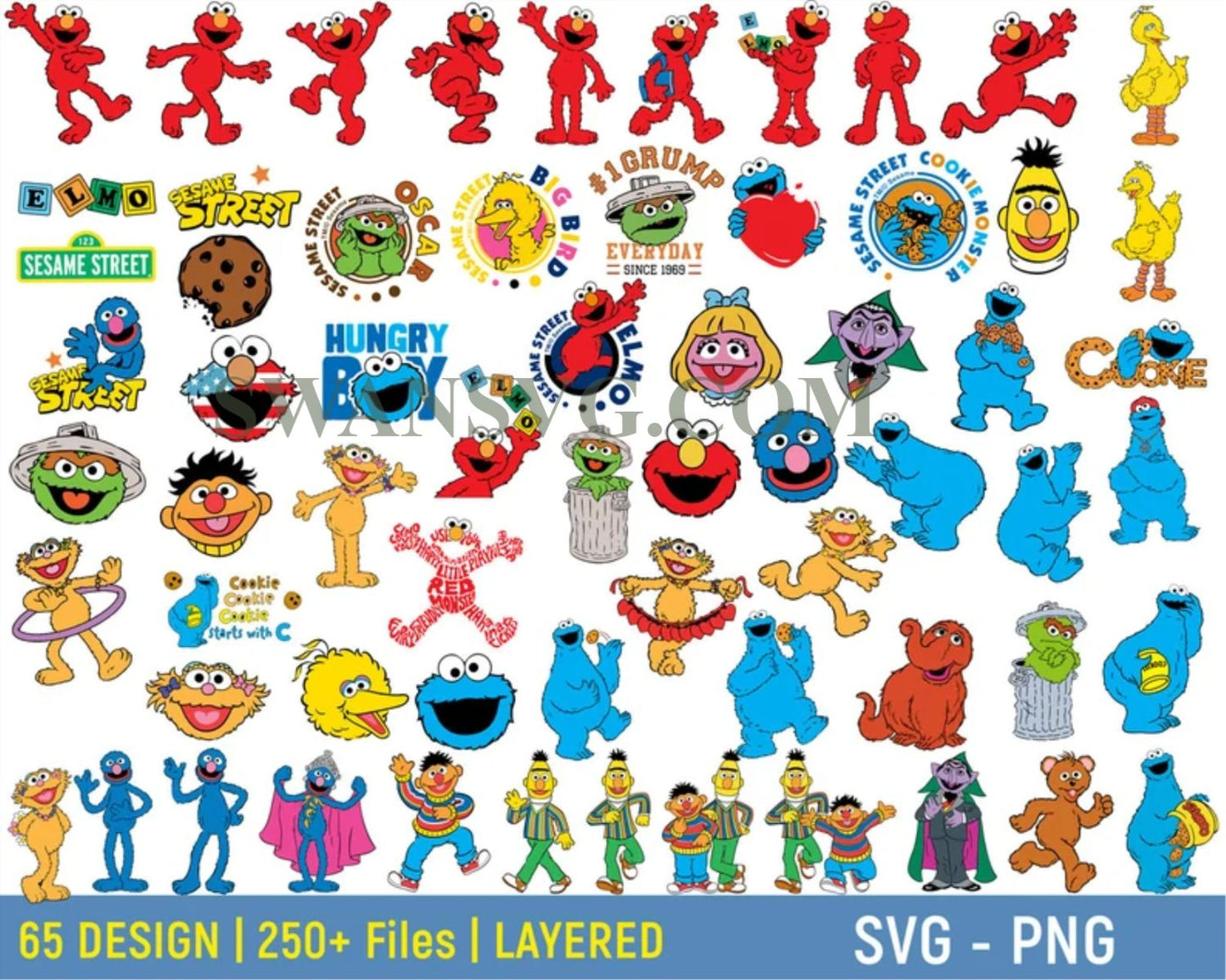 250 Sesam Street Bundle Svg, Puppet Svg, Kids Show Svg, Children TV