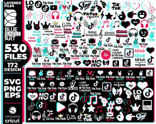 530 Social Media Mega Bundle Svg,Tiktok Cricut Svg, Tik Tok Queen Svg