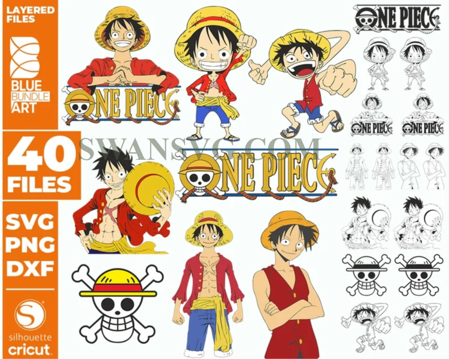 40 One Piece Bundle Svg, Luffy Svg, Skull, Prite Svg, Luffy Friends