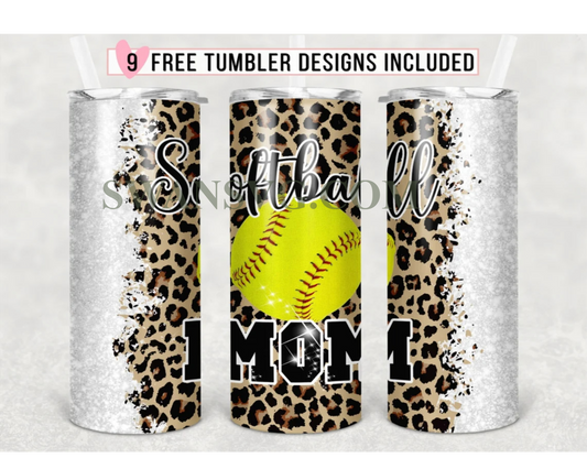 20oz Skinny Tumbler Leopard Softball Mom PNG, Tumbler Design PNG